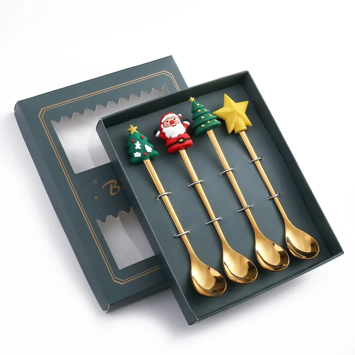 Christmas Gift Spoon Fork Set with Elk Tree Decoration