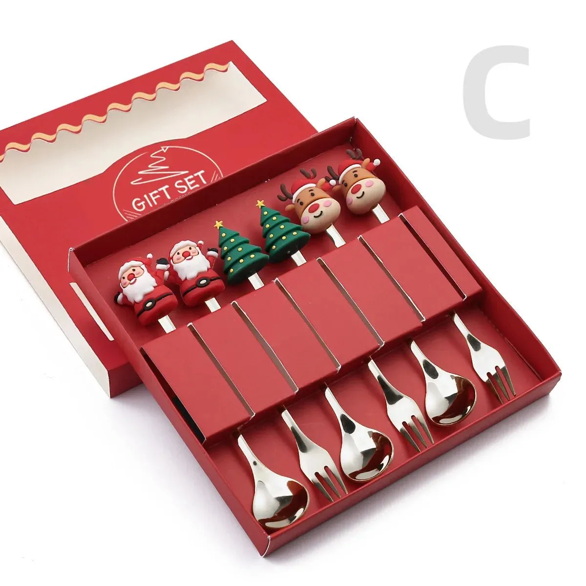 Christmas Gift Spoon Fork Set with Elk Tree Decoration