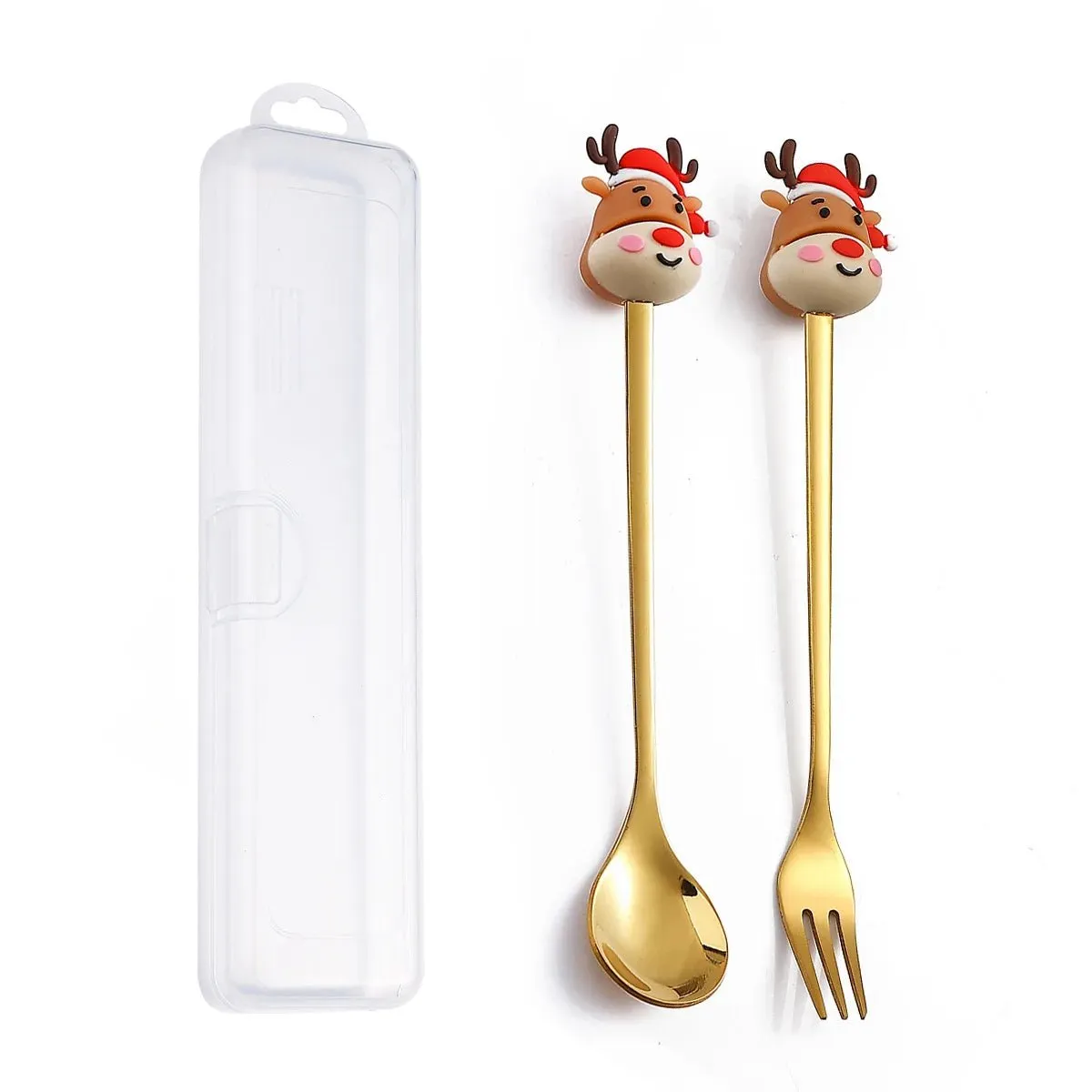 Christmas Gift Spoon Fork Set with Elk Tree Decoration