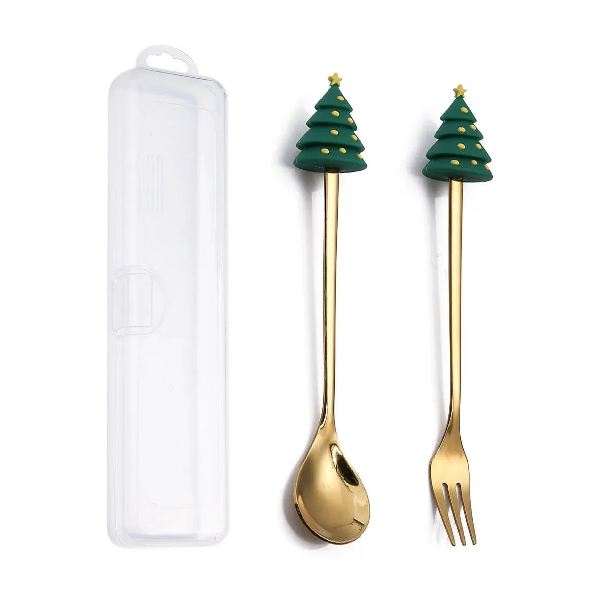 Christmas Gift Spoon Fork Set with Elk Tree Decoration
