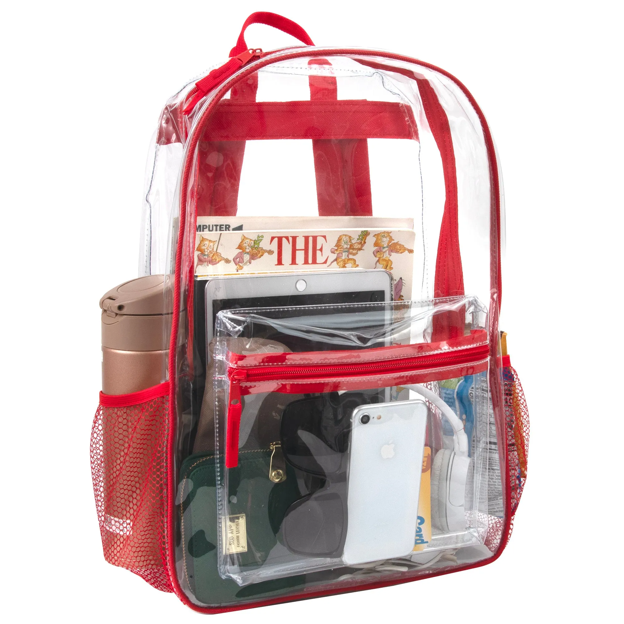Classic 17 Inch Clear Backpack - Red