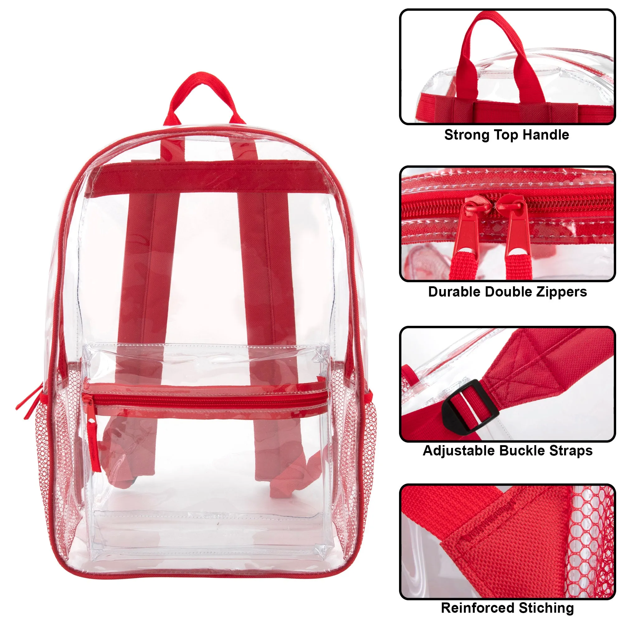 Classic 17 Inch Clear Backpack - Red