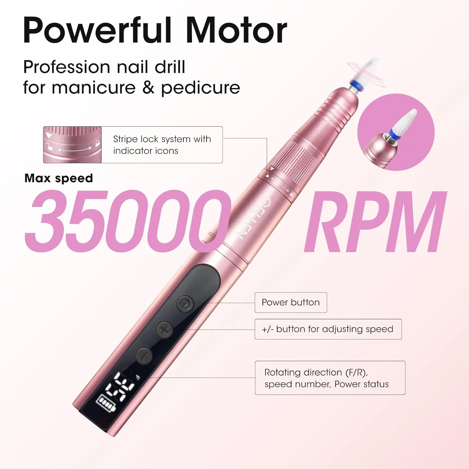 Cordless Nail Drill 35000rpm, Portable Professional Electric Nail Drill for Acrylic Gel Nails Manicure Tool Set