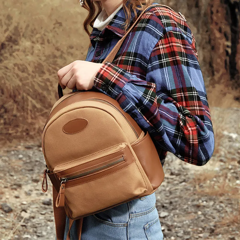 Durable Women's Vintage Canvas and Leather Backpack Rucksack Purse for Women