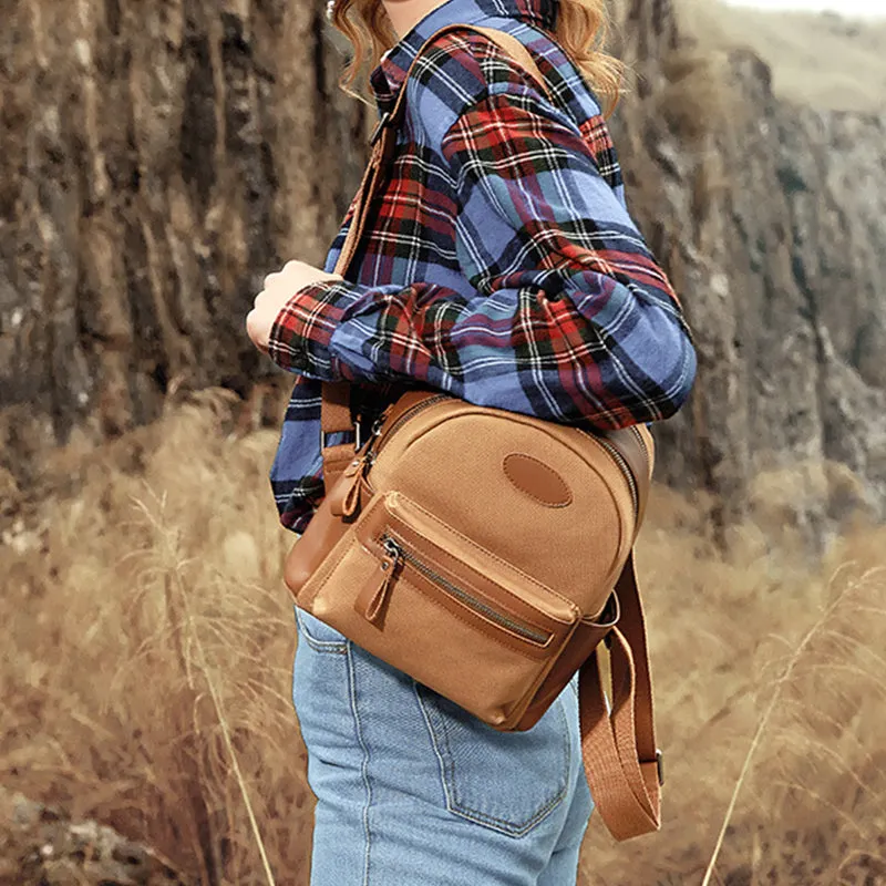 Durable Women's Vintage Canvas and Leather Backpack Rucksack Purse for Women