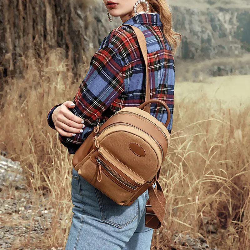 Durable Women's Vintage Canvas and Leather Backpack Rucksack Purse for Women