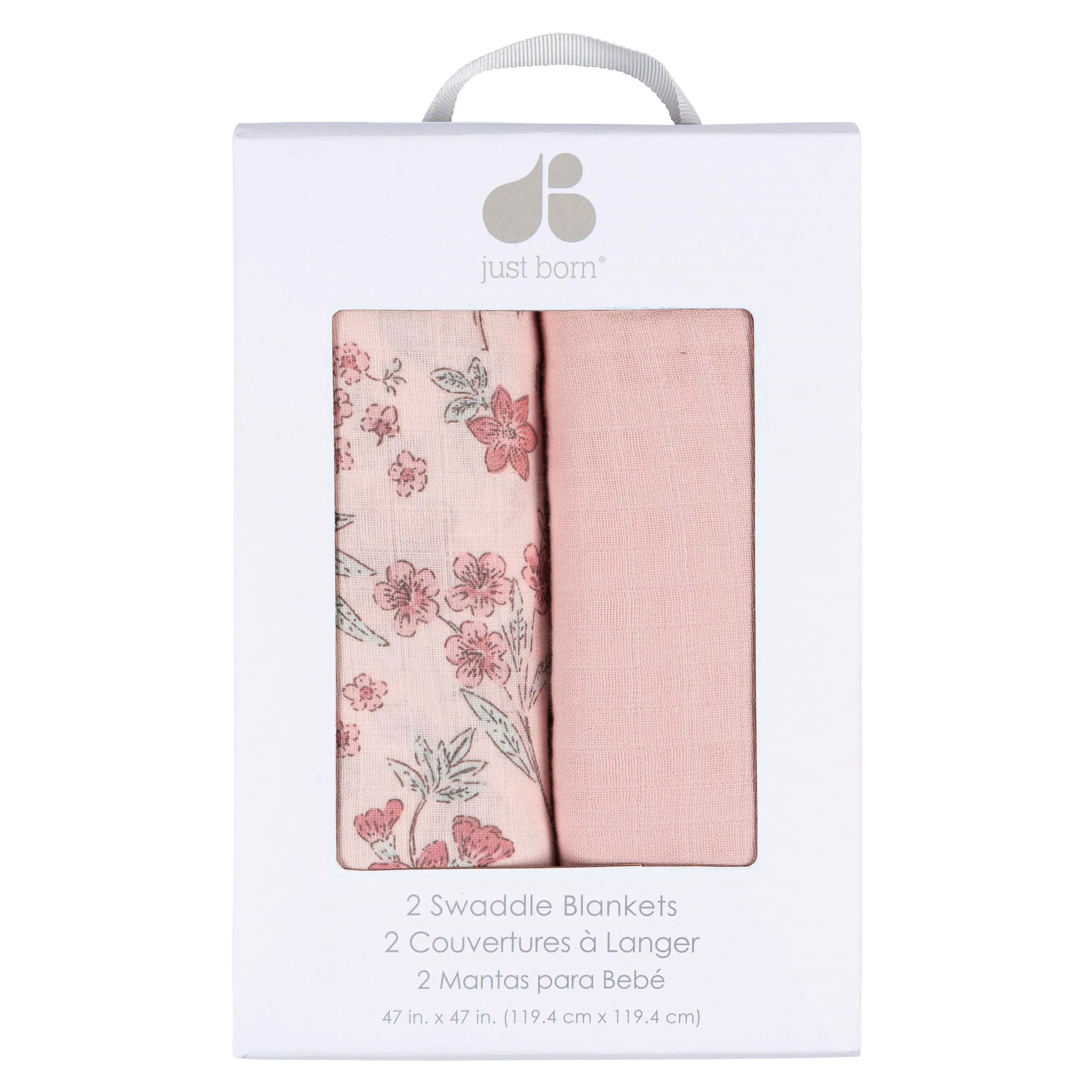 Just Born by Gerber Baby Girl 2-Pack Muslin Swaddle Blanket - PINK