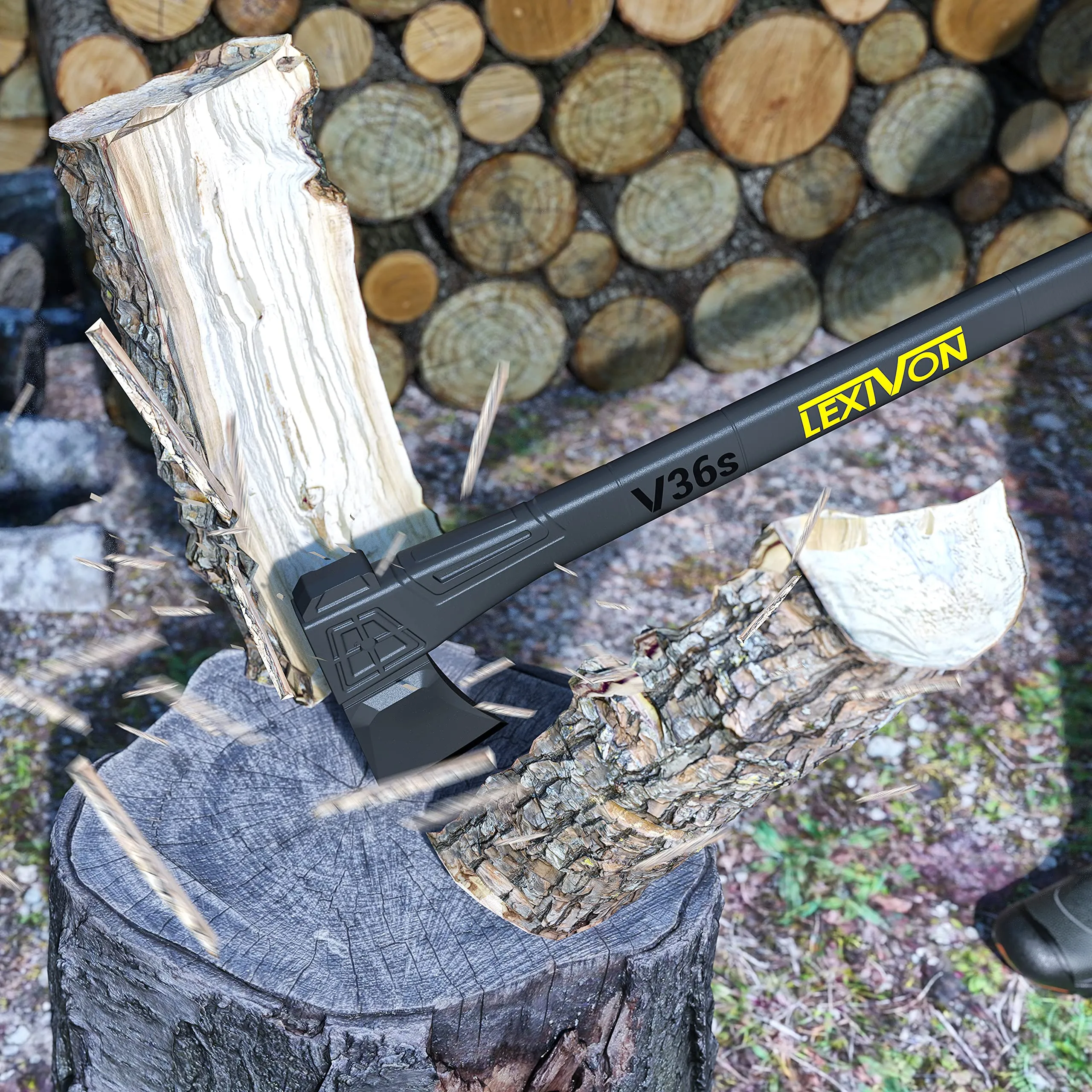 LEXIVON Wood Splitting Axe, Hatchet for Camping 36" - Ideal for Chopping, Tree-Felling and Firewood | Grade-A Carbon Steel, Fiberglass Handle & Ergonomic Grip | Protective Sheath Included (LX-V36S)