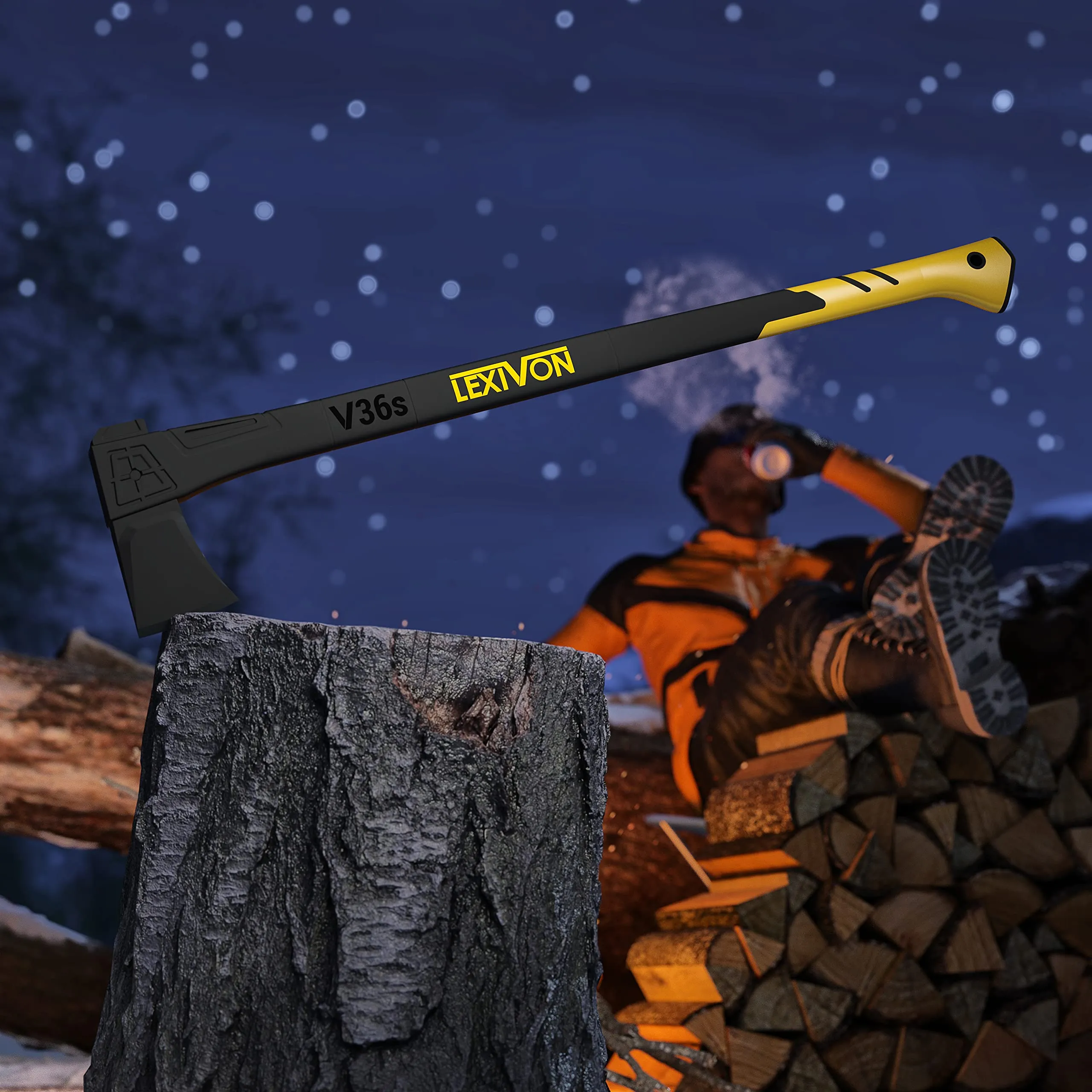 LEXIVON Wood Splitting Axe, Hatchet for Camping 36" - Ideal for Chopping, Tree-Felling and Firewood | Grade-A Carbon Steel, Fiberglass Handle & Ergonomic Grip | Protective Sheath Included (LX-V36S)