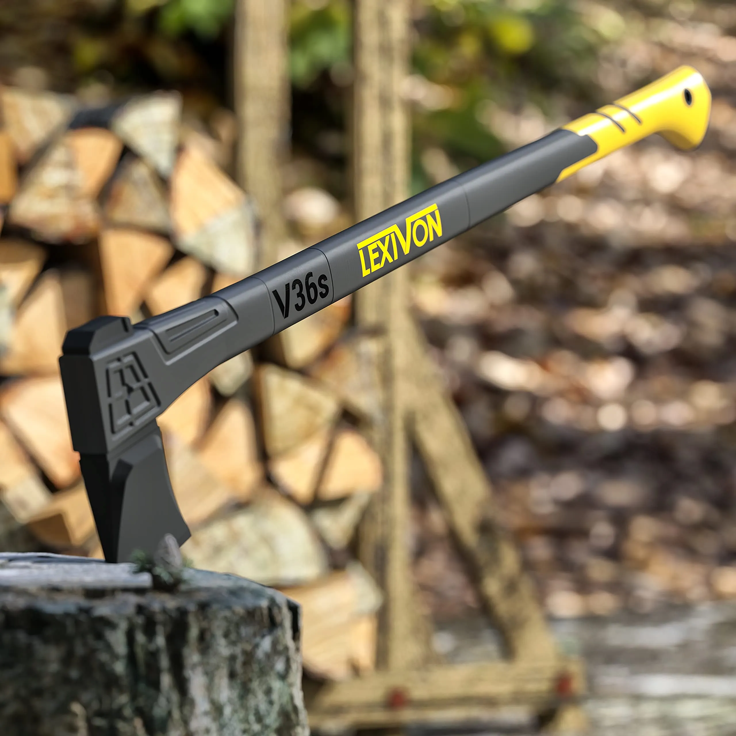 LEXIVON Wood Splitting Axe, Hatchet for Camping 36" - Ideal for Chopping, Tree-Felling and Firewood | Grade-A Carbon Steel, Fiberglass Handle & Ergonomic Grip | Protective Sheath Included (LX-V36S)