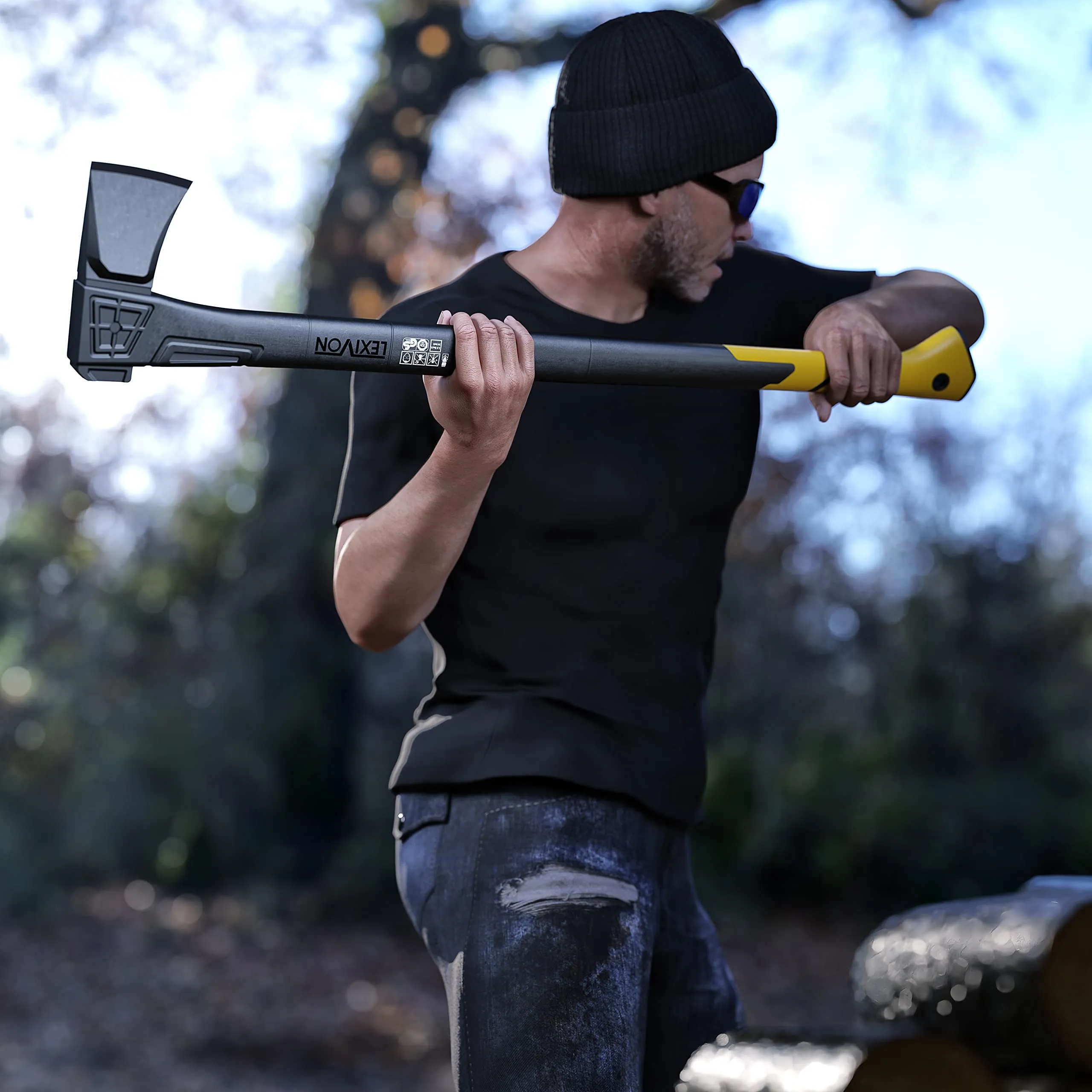 LEXIVON Wood Splitting Axe, Hatchet for Camping 36" - Ideal for Chopping, Tree-Felling and Firewood | Grade-A Carbon Steel, Fiberglass Handle & Ergonomic Grip | Protective Sheath Included (LX-V36S)