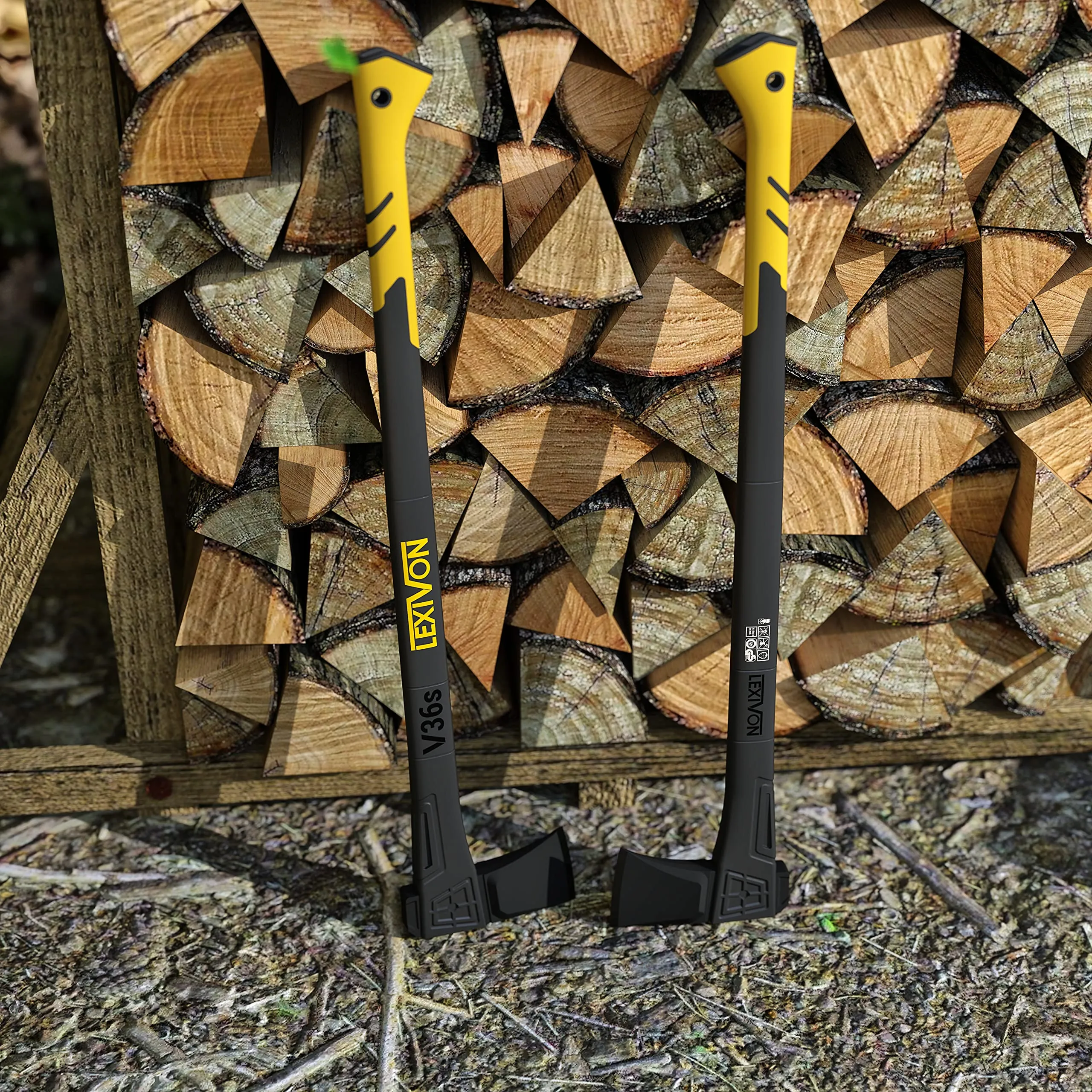 LEXIVON Wood Splitting Axe, Hatchet for Camping 36" - Ideal for Chopping, Tree-Felling and Firewood | Grade-A Carbon Steel, Fiberglass Handle & Ergonomic Grip | Protective Sheath Included (LX-V36S)