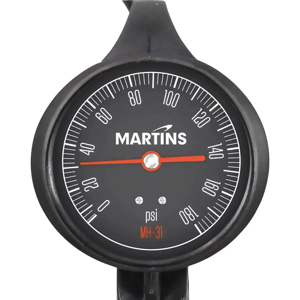 Martins MH-31 Dial Gauge Tire Inflator, Flate Mate, 6ft, 174 PSI, Clip-On