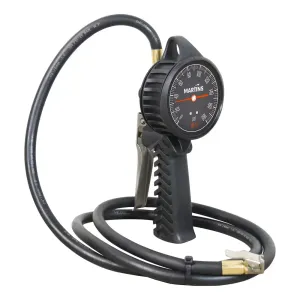 Martins MH-31 Dial Gauge Tire Inflator, Flate Mate, 6ft, 174 PSI, Clip-On