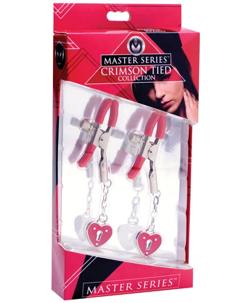 Master Series Char MediumHeart Padlock Nipple Clamps