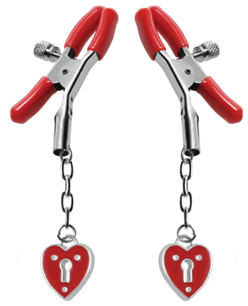 Master Series Char MediumHeart Padlock Nipple Clamps