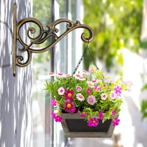 Metal Wall Hook Hanging Plant Bracket, Brass Antique