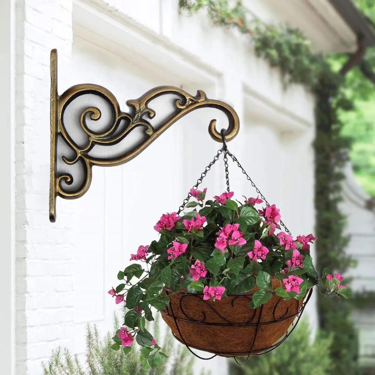 Metal Wall Hook Hanging Plant Bracket, Brass Antique