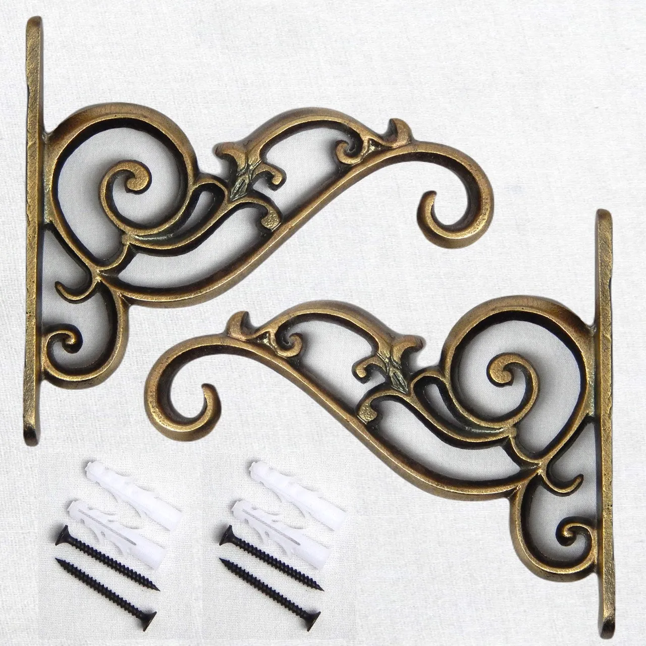 Metal Wall Hook Hanging Plant Bracket, Brass Antique