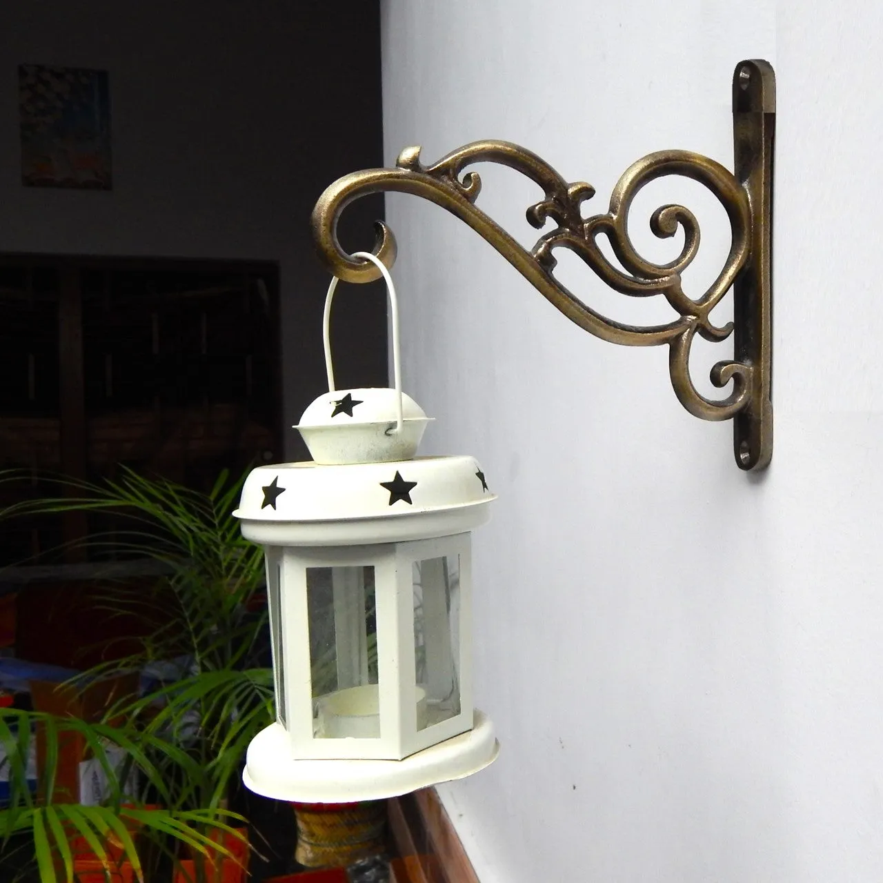 Metal Wall Hook Hanging Plant Bracket, Brass Antique