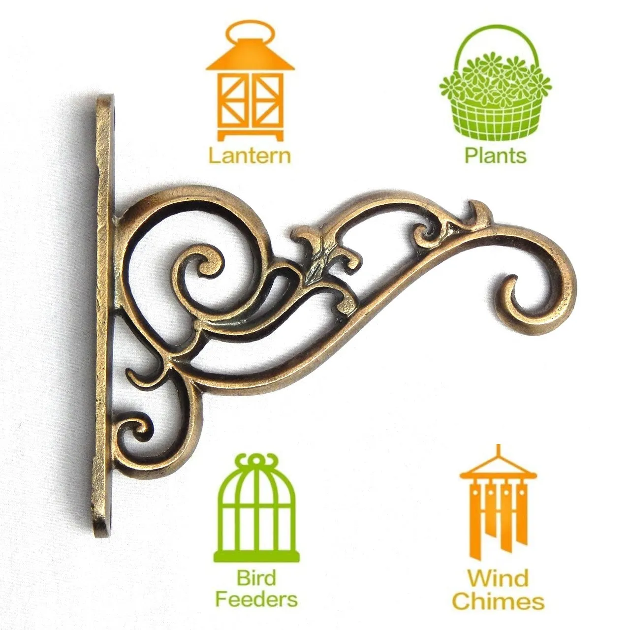 Metal Wall Hook Hanging Plant Bracket, Brass Antique
