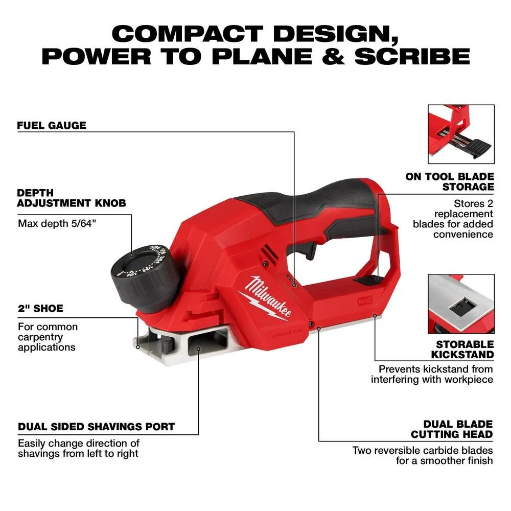 Milwaukee 2524-20 M12 Brushless 2" Planer, Bare Tool