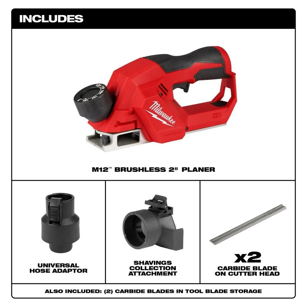 Milwaukee 2524-20 M12 Brushless 2" Planer, Bare Tool
