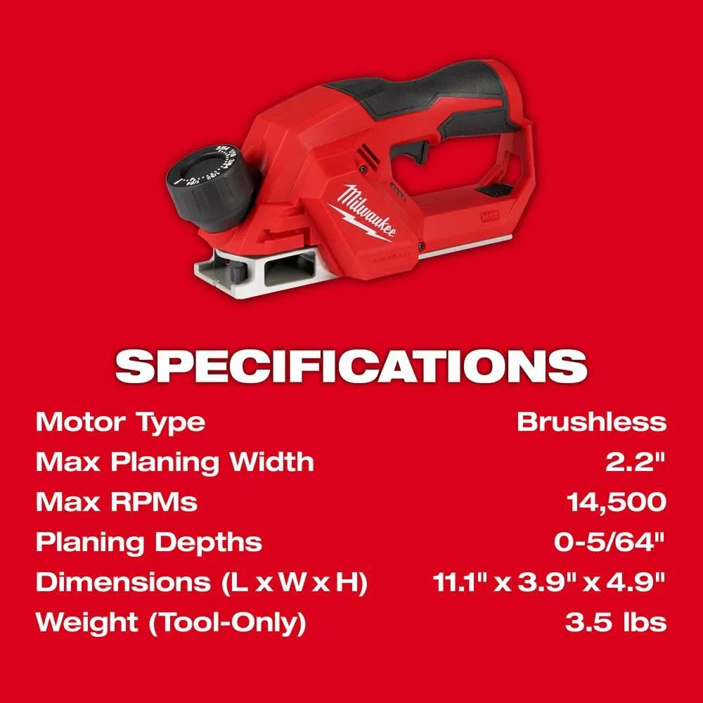 Milwaukee 2524-20 M12 Brushless 2" Planer, Bare Tool