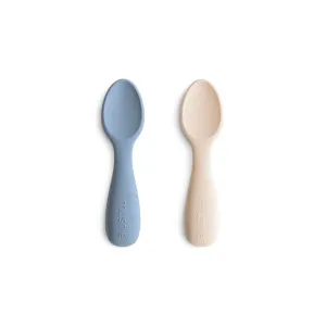 Mushie Silicone Toddler Starter Spoons 2-Pack (Tradewinds/Shifting Sand)