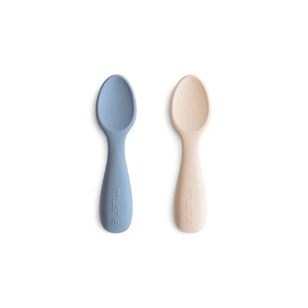 Mushie Silicone Toddler Starter Spoons 2-Pack (Tradewinds/Shifting Sand)