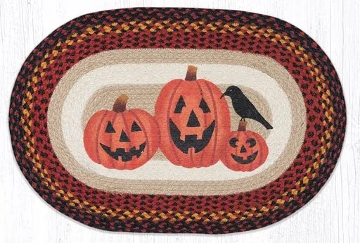 OP-590 Three Jack-O-Lanterns Oval Braided Rug