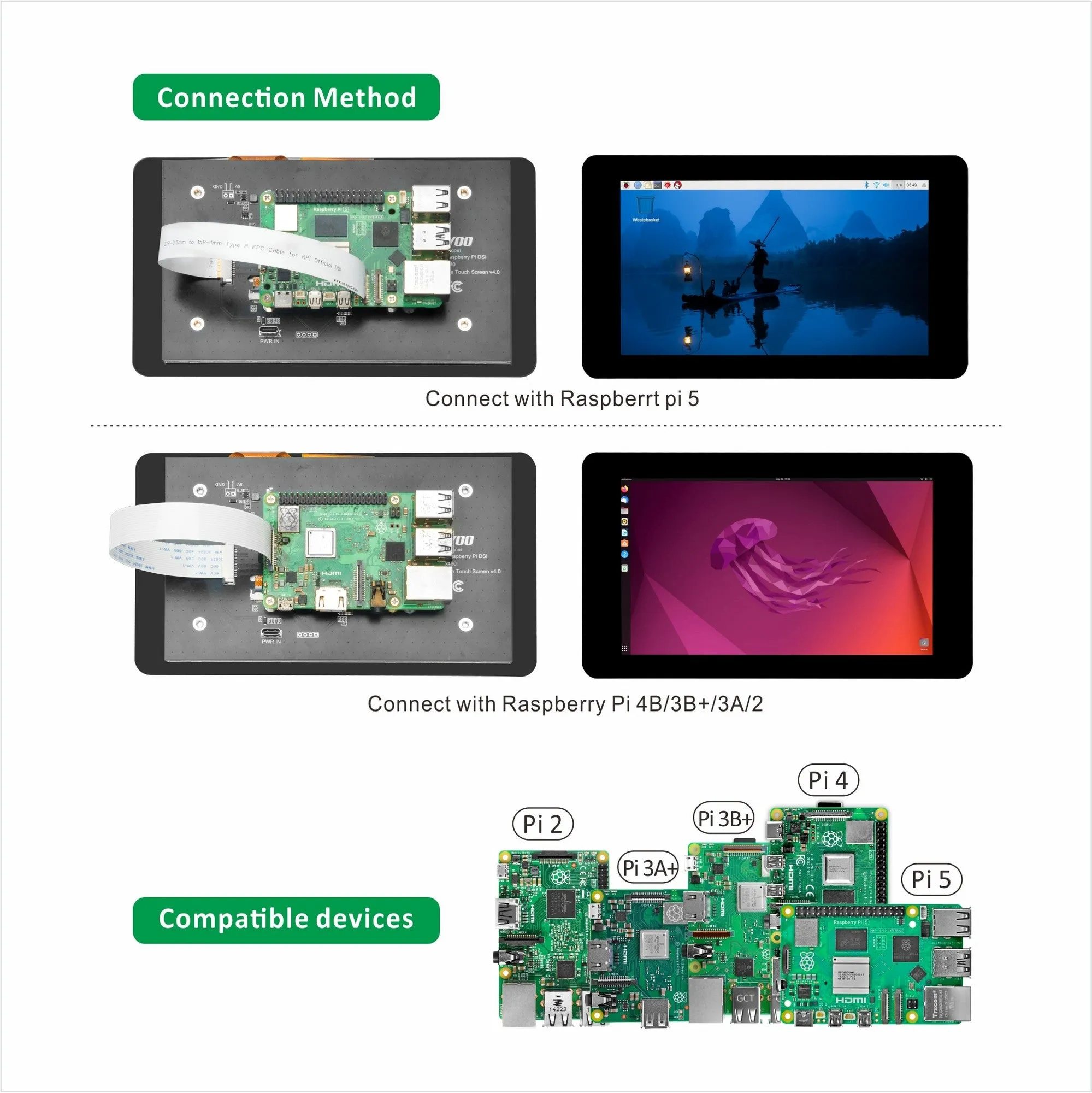 OSOYOO 7inch DSI LCD Touch Screen IPS Display Capacitive Monitor for Raspberry Pi 5/4B/3B /3A /Compute Module 4 (CM4)/Compute Module 3  (CM3 )