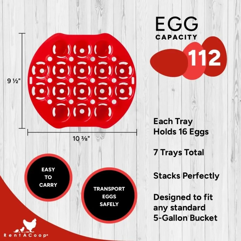 RentACoop Seven (7) Pack Stackable Egg Collection Trays with Two Metal Hanging Clips