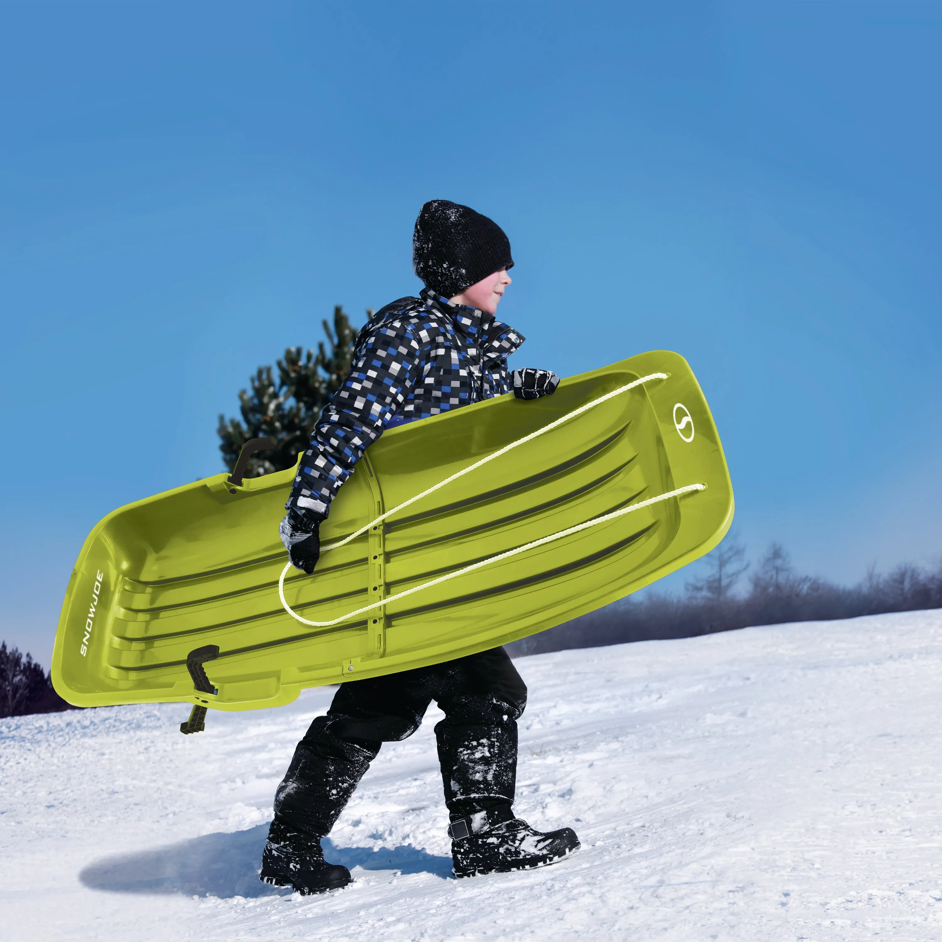 Snow Joe SJ-SLD48-GRN Snow Sled for Kids 4 & Up | Fits 2 Riders | 48-inch (Green)