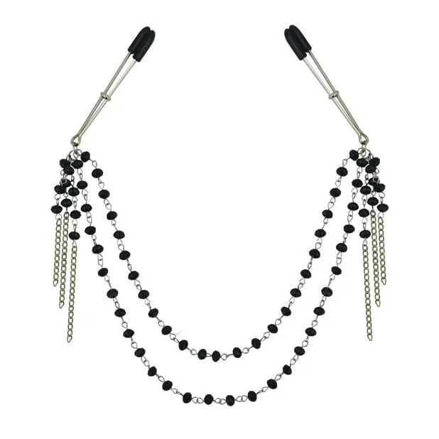 Sportsheets - Sincerely Black Jeweled Nipple Clips (Silver)