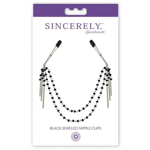 Sportsheets - Sincerely Black Jeweled Nipple Clips (Silver)