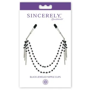 Sportsheets - Sincerely Black Jeweled Nipple Clips (Silver)