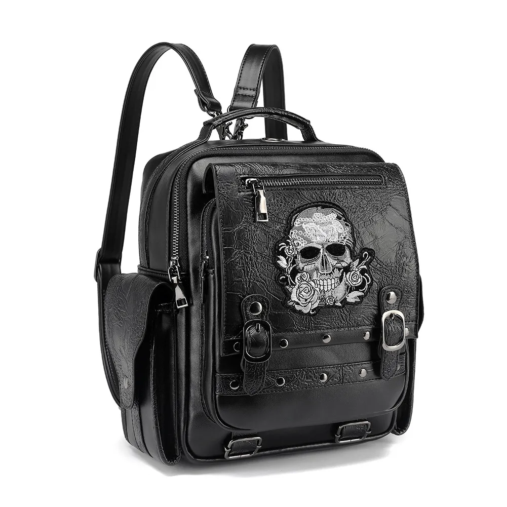 Steampunk Skull Head Rose Embroidered Backpack / Durable Large Capacity Rucksack