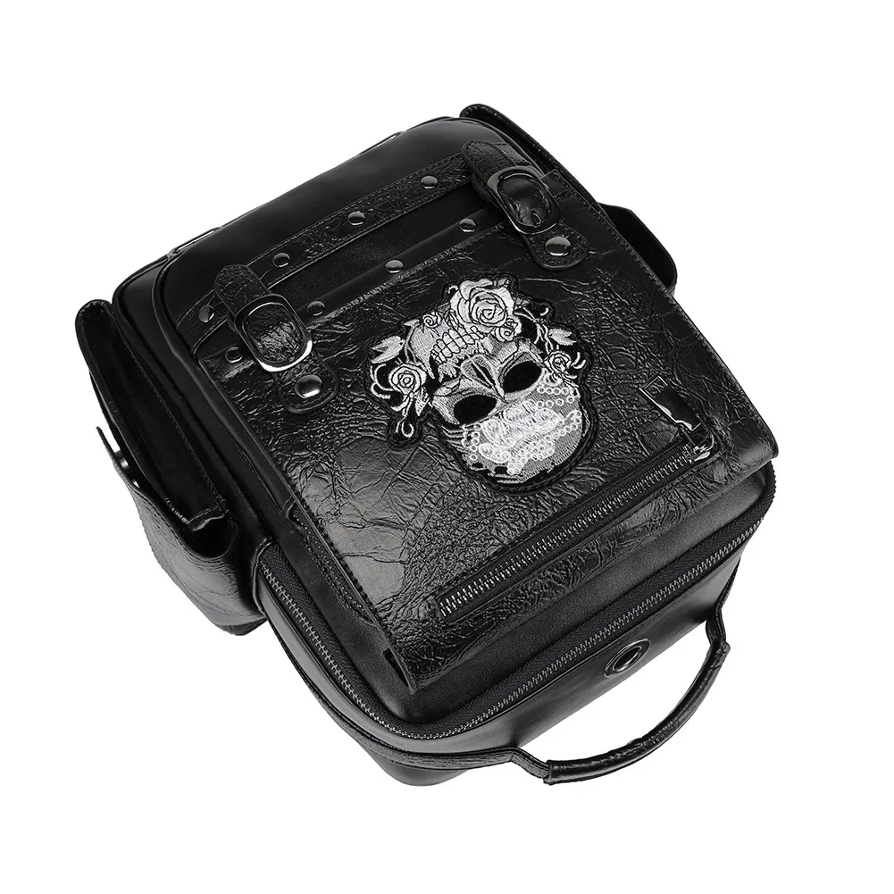 Steampunk Skull Head Rose Embroidered Backpack / Durable Large Capacity Rucksack