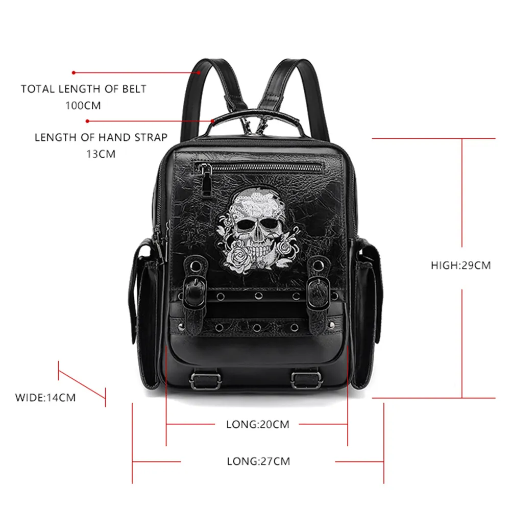 Steampunk Skull Head Rose Embroidered Backpack / Durable Large Capacity Rucksack