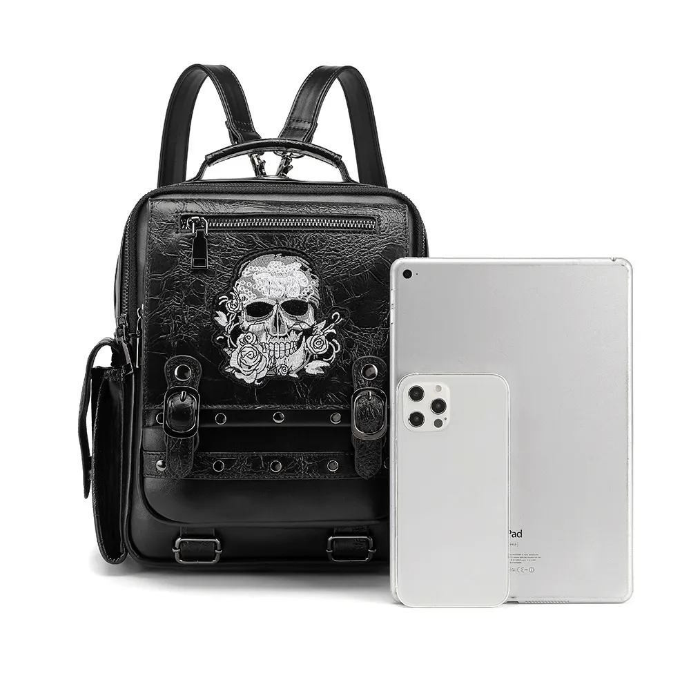 Steampunk Skull Head Rose Embroidered Backpack / Durable Large Capacity Rucksack