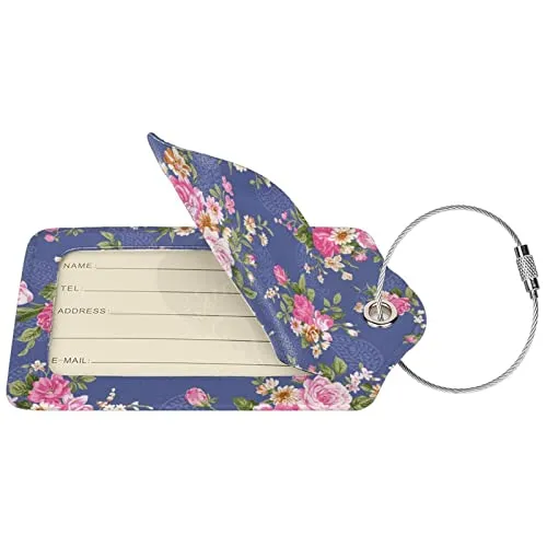 Vintage Blue Wallpaper & Blue Roses Leather Suitcase Luggage Tags, 2 Pack