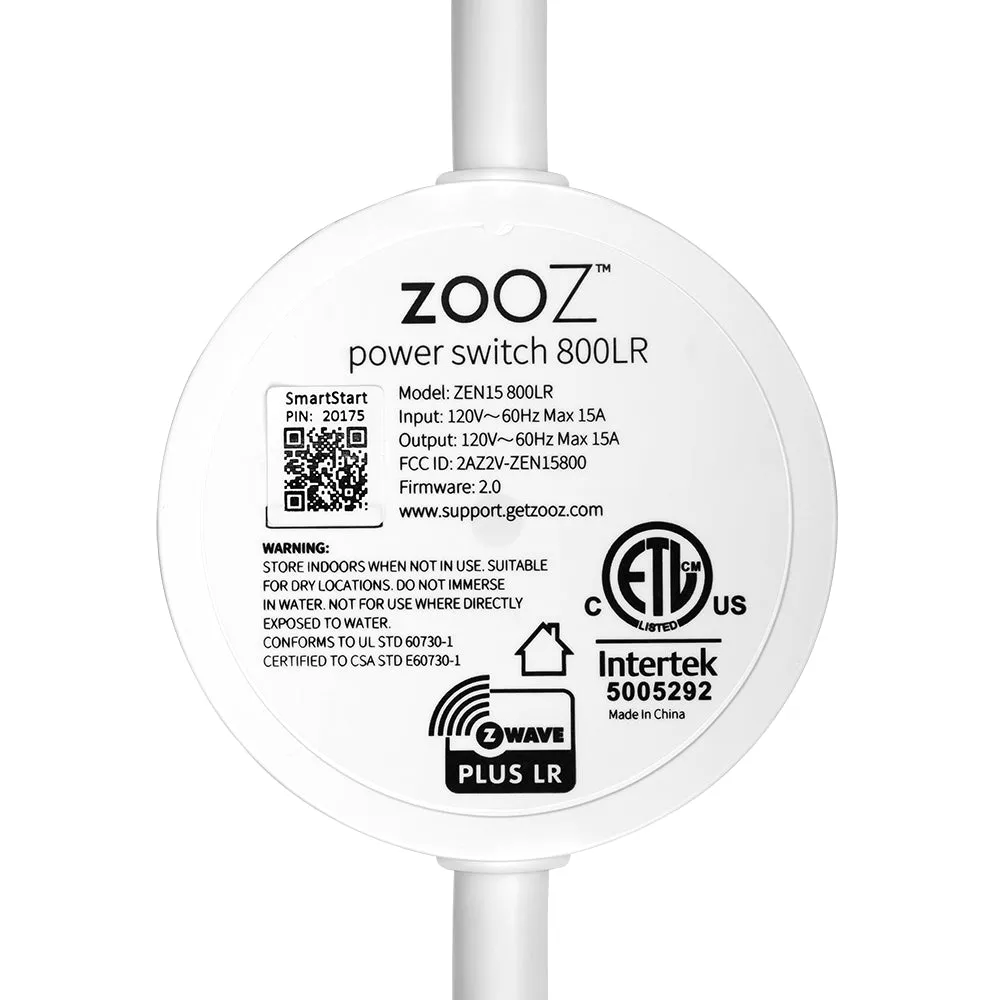 Zooz 800 Series Z-Wave Long Range Power Switch ZEN15 800LR for Heavy Duty Appliances